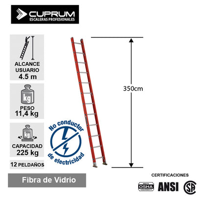 ESCALERA FIBRA VIDRIO RECTA SIMPLE 3.66 M CUPRUM