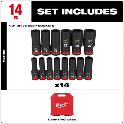 JGO DADOS IMPACTO LARGO 1/2[] HEXAG. 14 PIEZAS 10-27MM (49-66-7014) MILWAUKEE