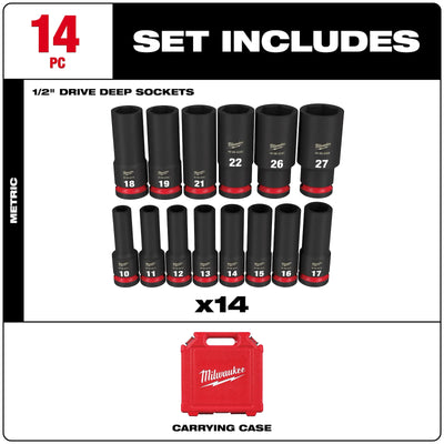 JGO DADOS IMPACTO LARGO 1/2[] HEXAG. 14 PIEZAS 10-27MM (49-66-7014) MILWAUKEE