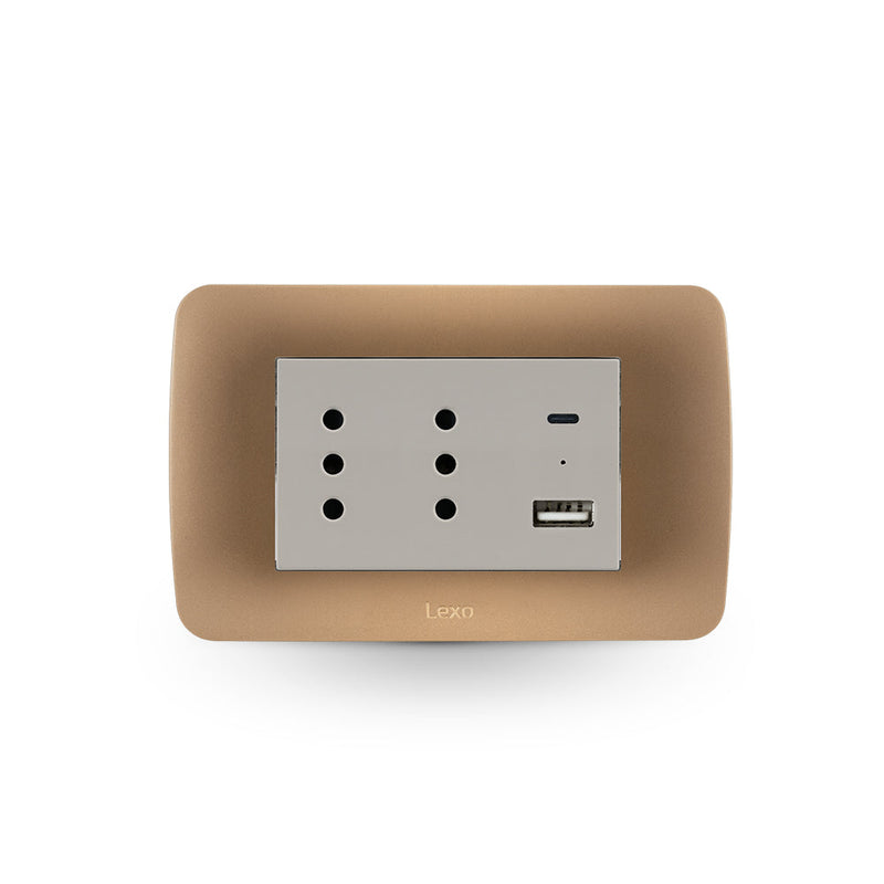 TOMA CORRIENTE DUPLEX 10A + 2 USB TITANIO BEIGE ARMADA