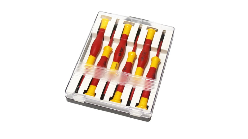 JUEGO DE DESTORNILLADORES DE PRECISION DE 6 PIEZAS PALETA Y CRUZ EN CAJA PLASTICA VDE 1000V(14560006)