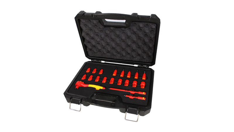 JUEGO DE DADOS DE 1/4 DE 20 PIEZAS DE 4-14MM CON DADOS ALLEN EN CAJA PLASTICA VDE 1000V(100012)