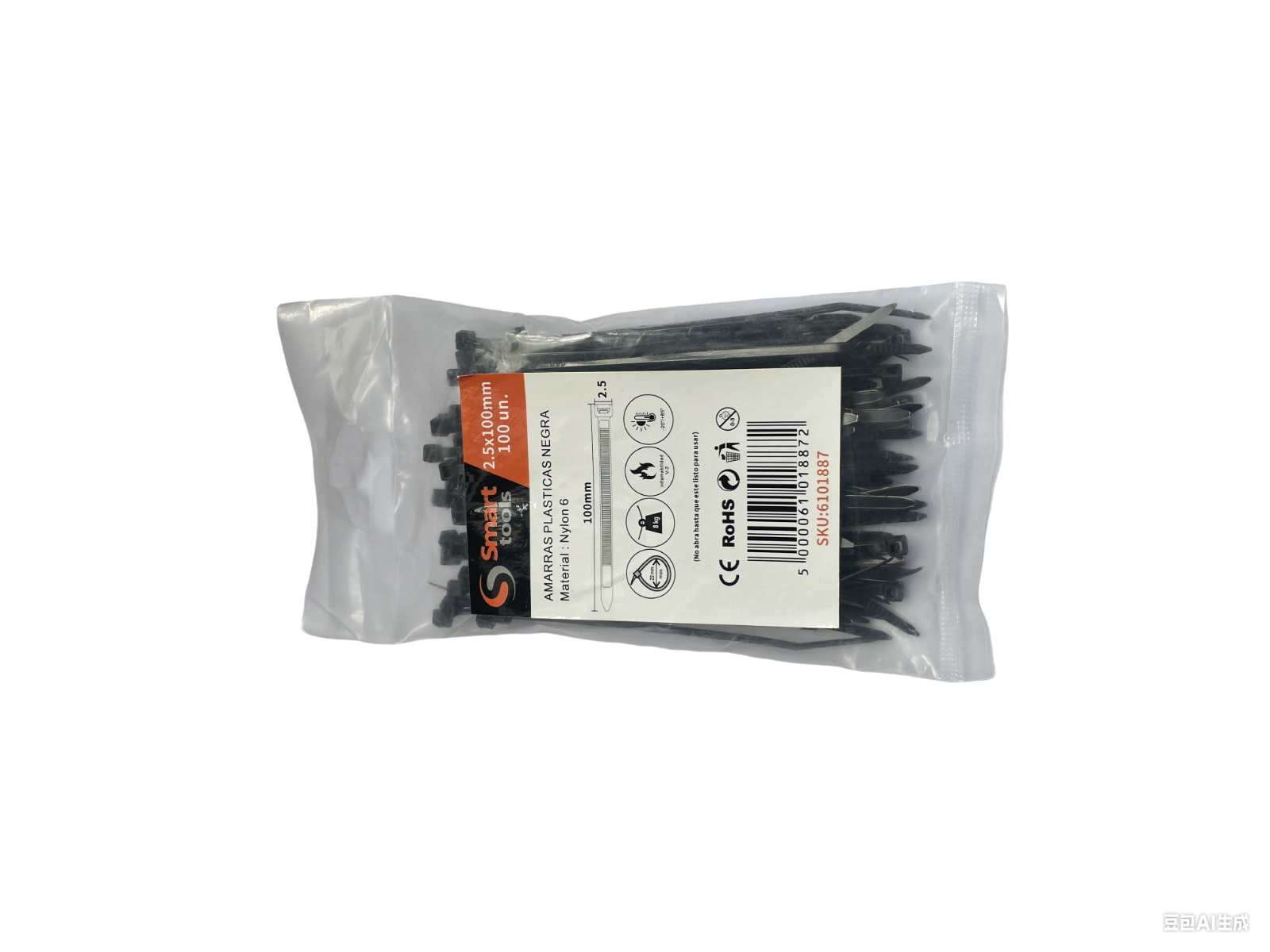 Amarra plastica negra 2.5x100mm.100unidades (SMARTTOOLS0025) - SMARTTOOLS