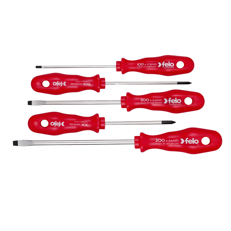 Set destornilladores paleta y cruz mango rojo 5 piezas Felo