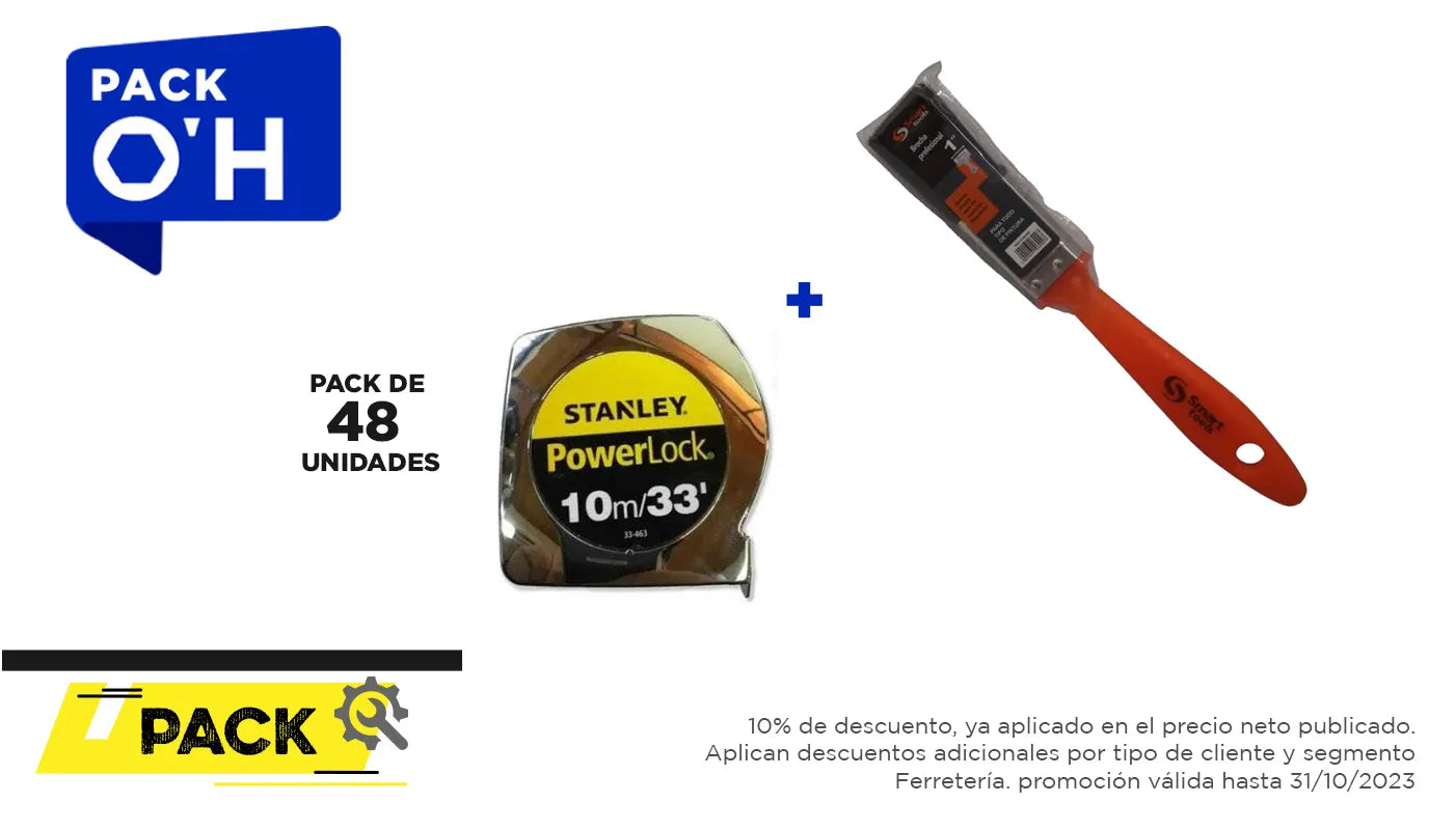 Pack 48 unidades, huincha 10.0 mts. x 1" + brocha (STANLEY0006) - STANLEY