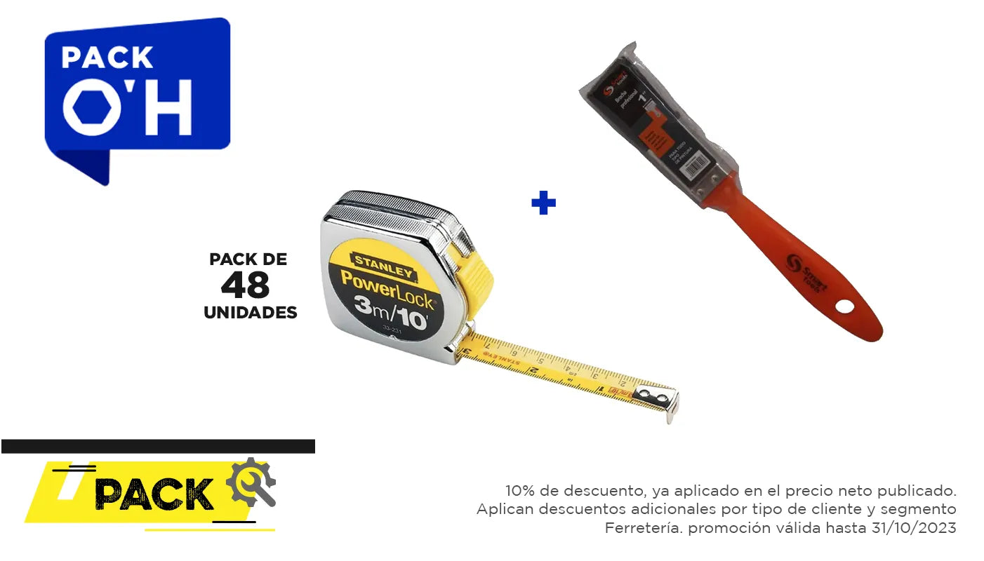Pack 48 unidades, huincha stanley 3.0 mts.x 1/2" + brocha (STANLEY0008) - STANLEY