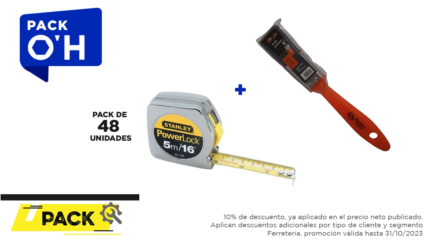 Pack 48 unidades, huincha 5.0 mts.x 3/4" metal + brocha (STANLEY0011) - STANLEY