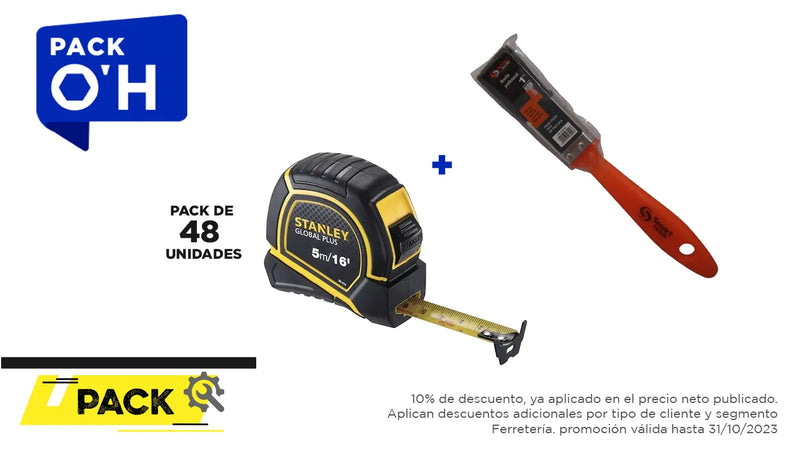 Pack 48 unidades, huincha 5.0 mts.x 3/4