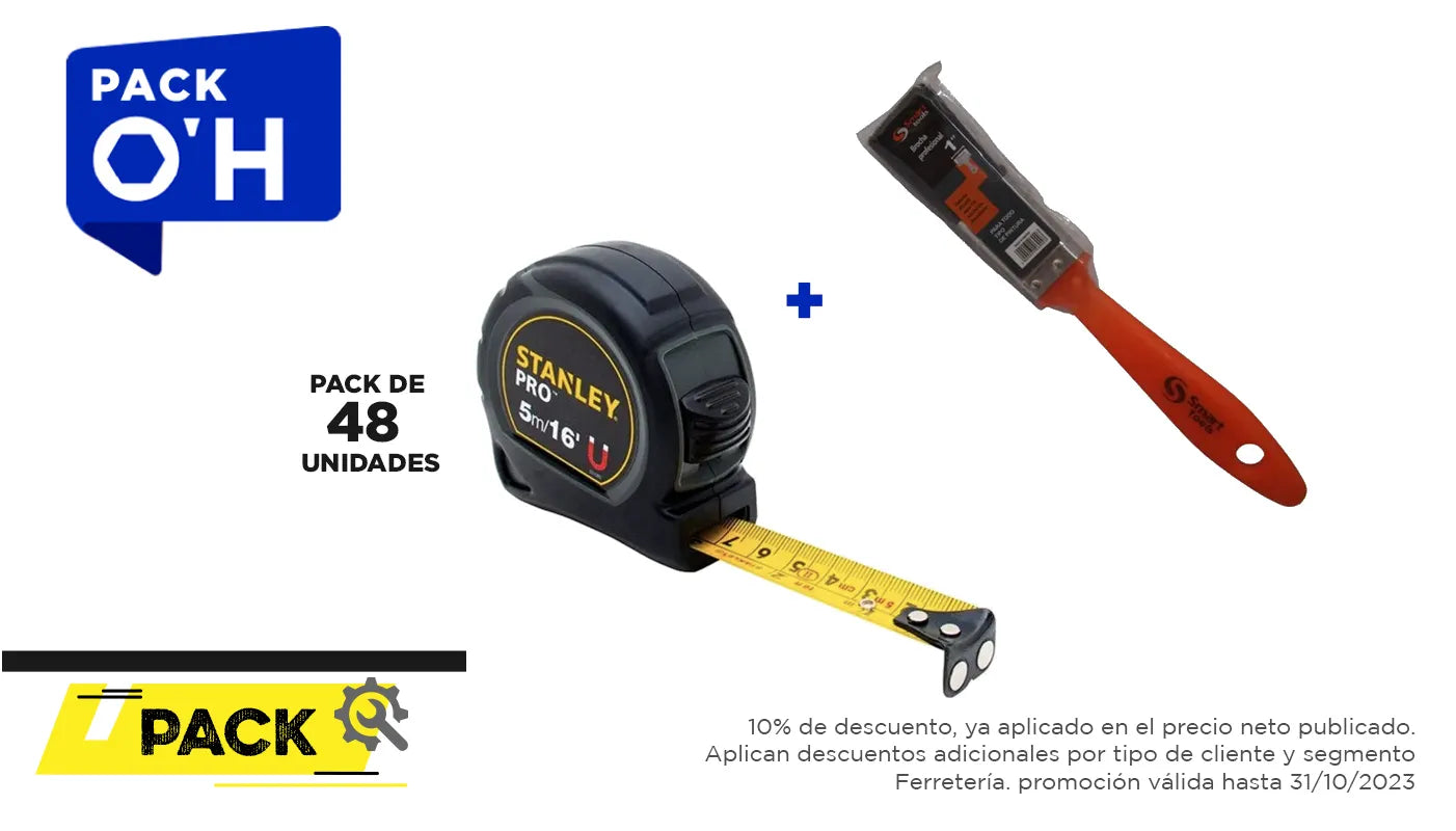 Pack 48 unidades, huincha 5.0 mts.x 3/4" pro + brocha (STANLEY0014) - STANLEY