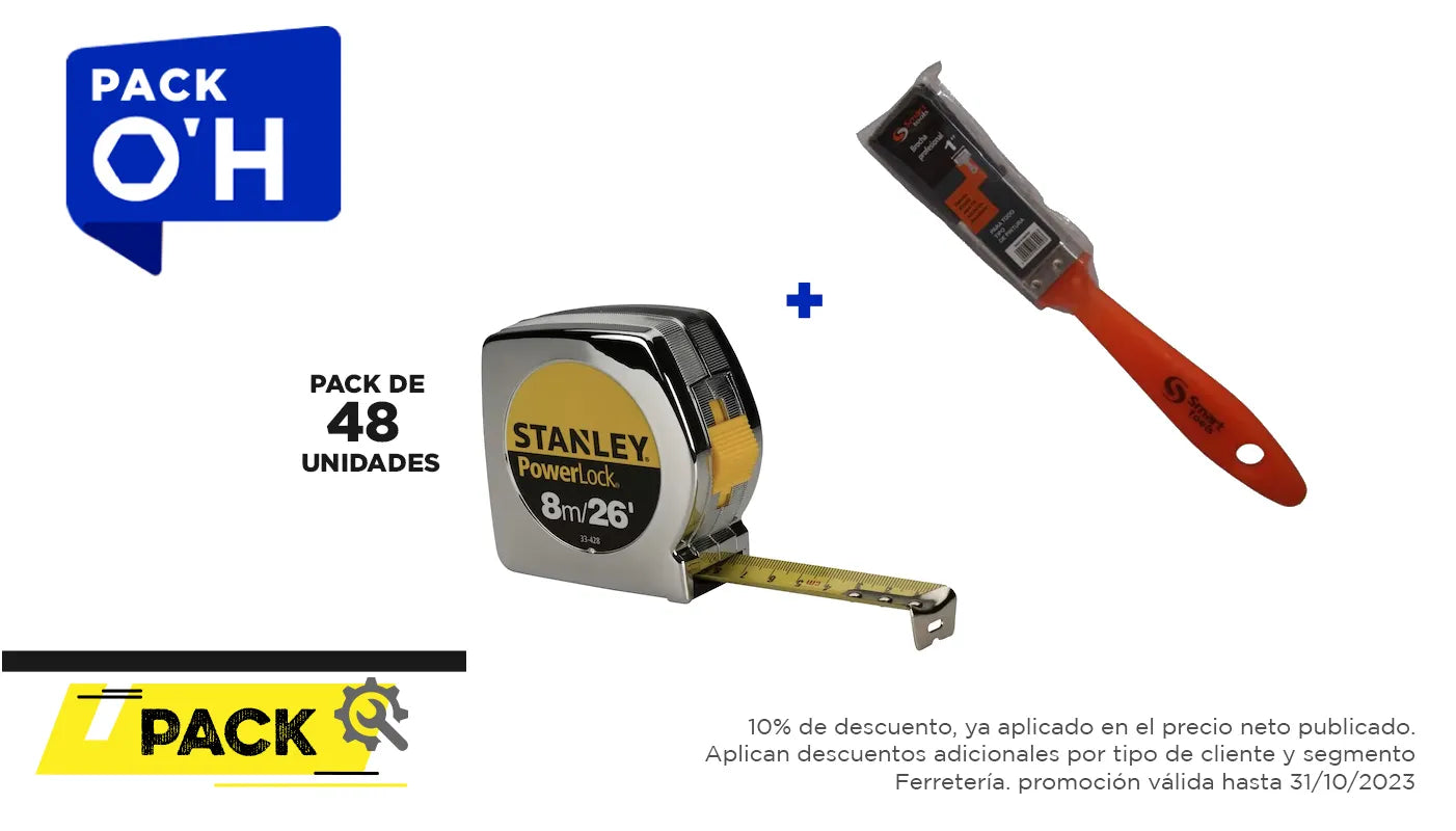 Pack 48 unidades, huincha 8.0 mts. x 1" + brocha (STANLEY0015) - STANLEY