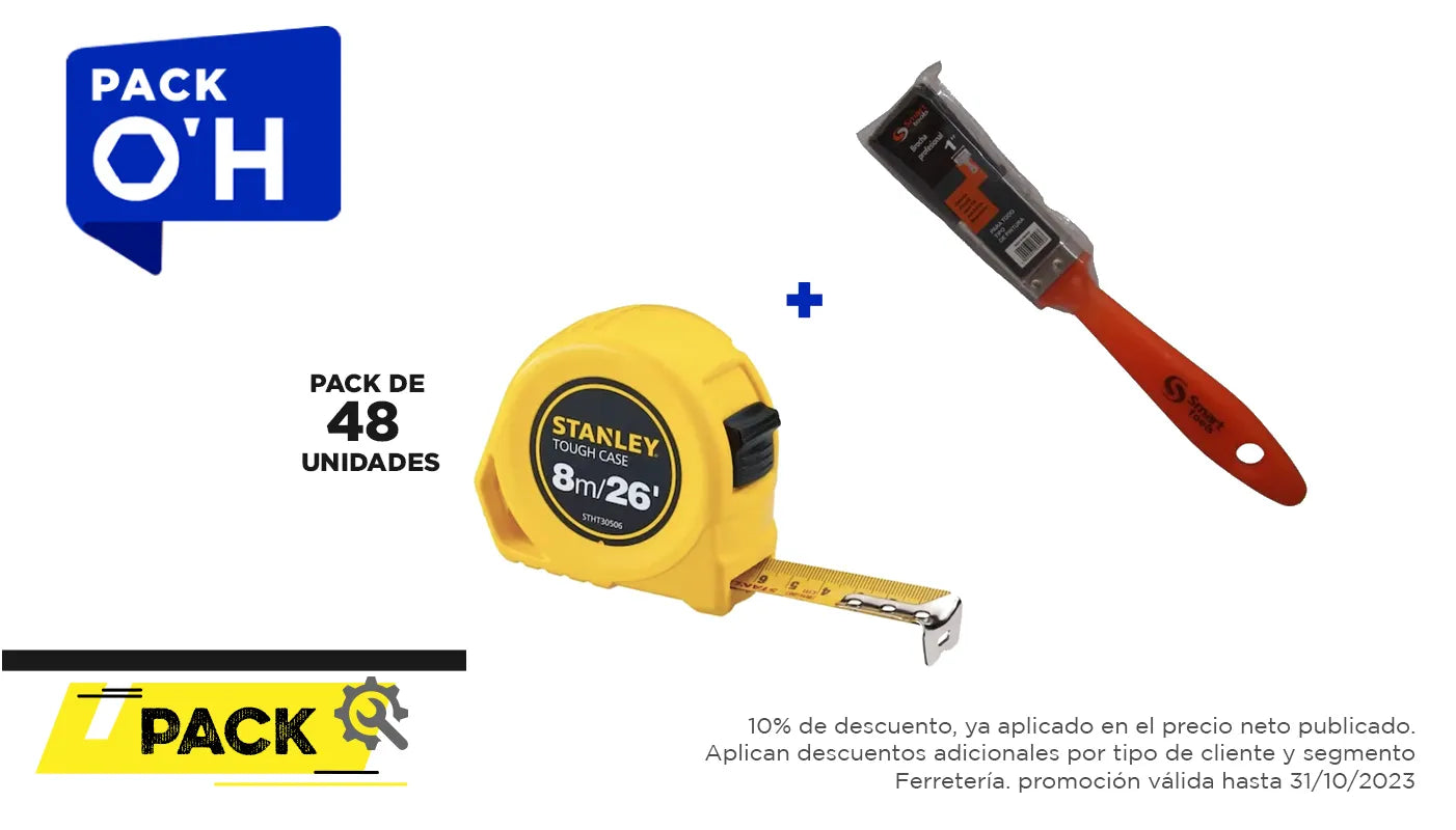 Pack 48 unidades, huincha 8.0 mts.x 1" global + brocha (STANLEY0016) - STANLEY
