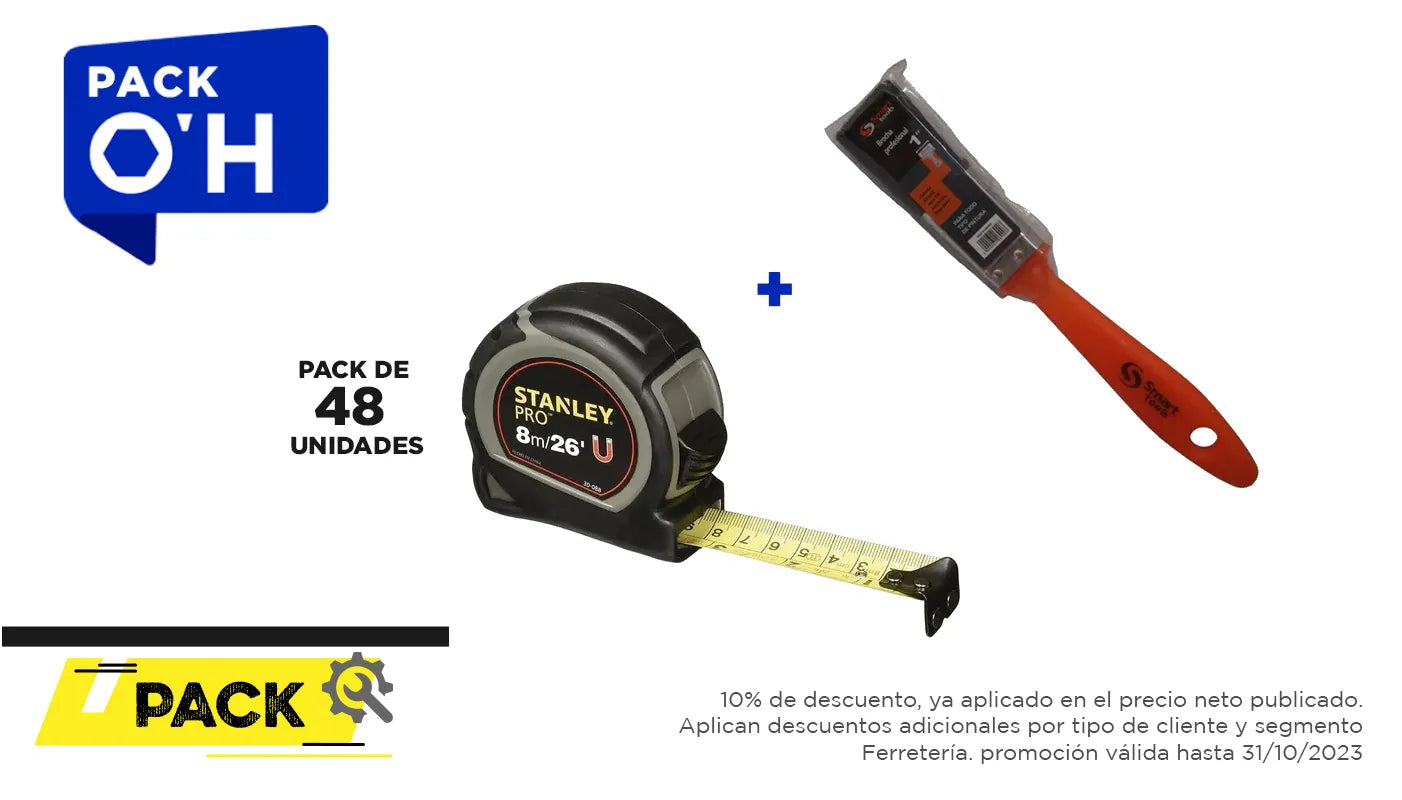 Pack 48 unidades, huincha 8.0 mts.x 1" pro + brocha (STANLEY0017) - STANLEY