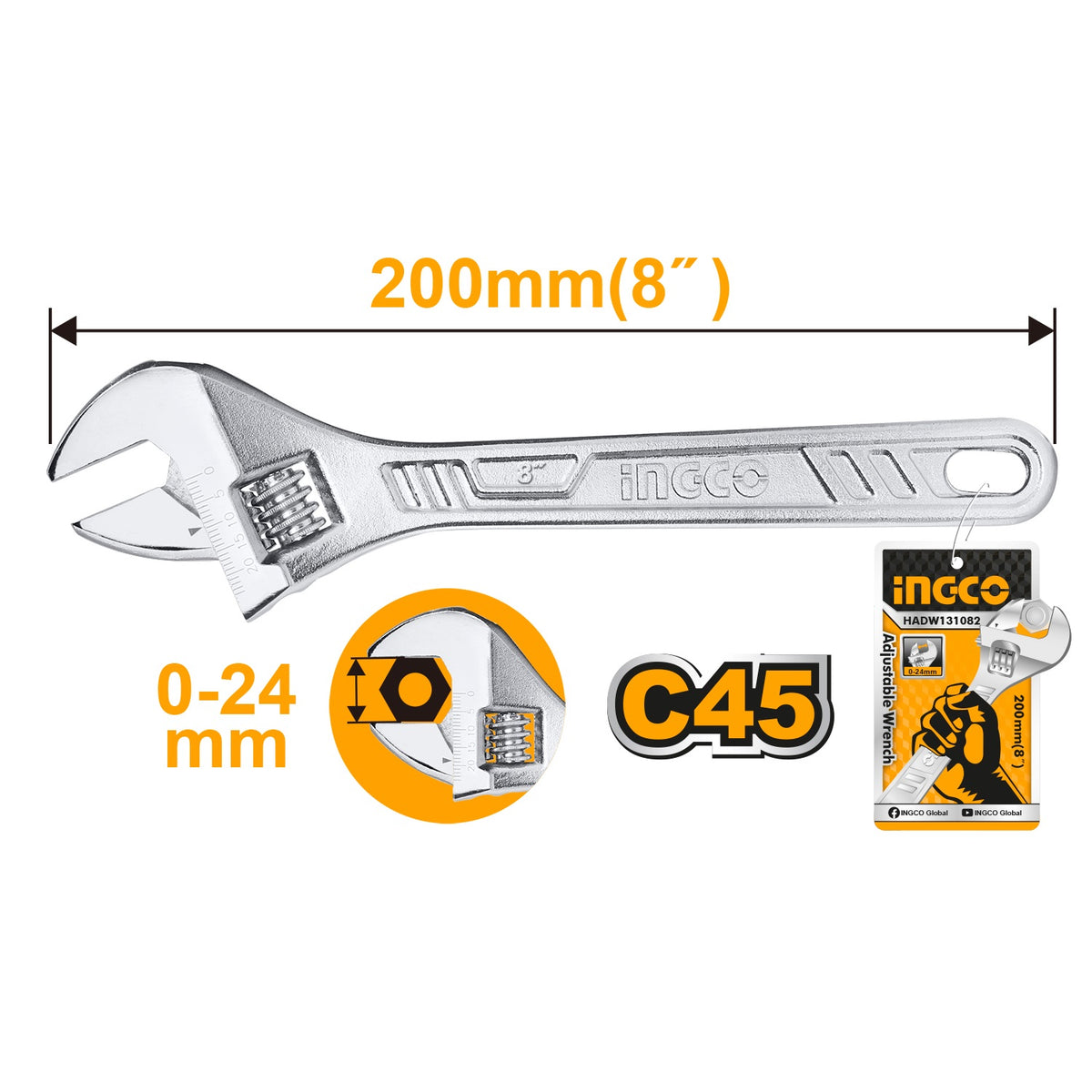 LLAVE FRANCESA INGCO CROMADA   8" # HADW131082