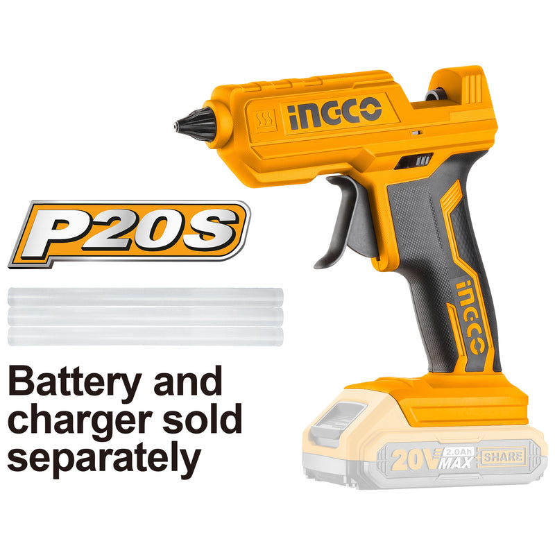 PISTOLA SILICONA INGCO INALAMB.20V S/ BATERIA S/CARGADOR  #CGGLI2001