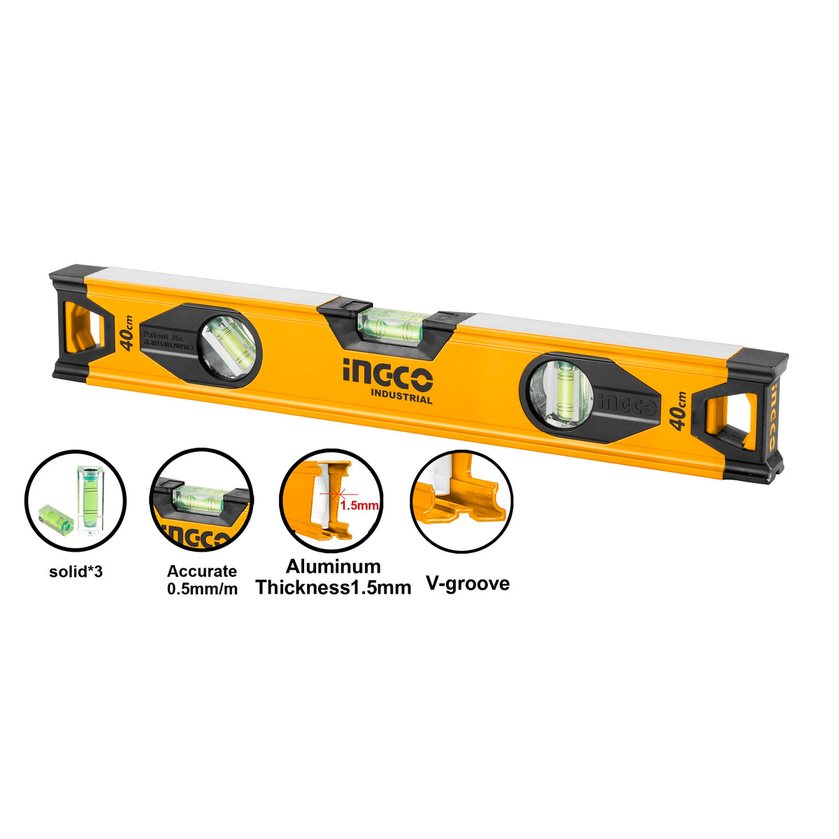 NIVEL INGCO ALUMINIO INDUSTRIAL 40  CM. TRES AGUAS  # HSL08040