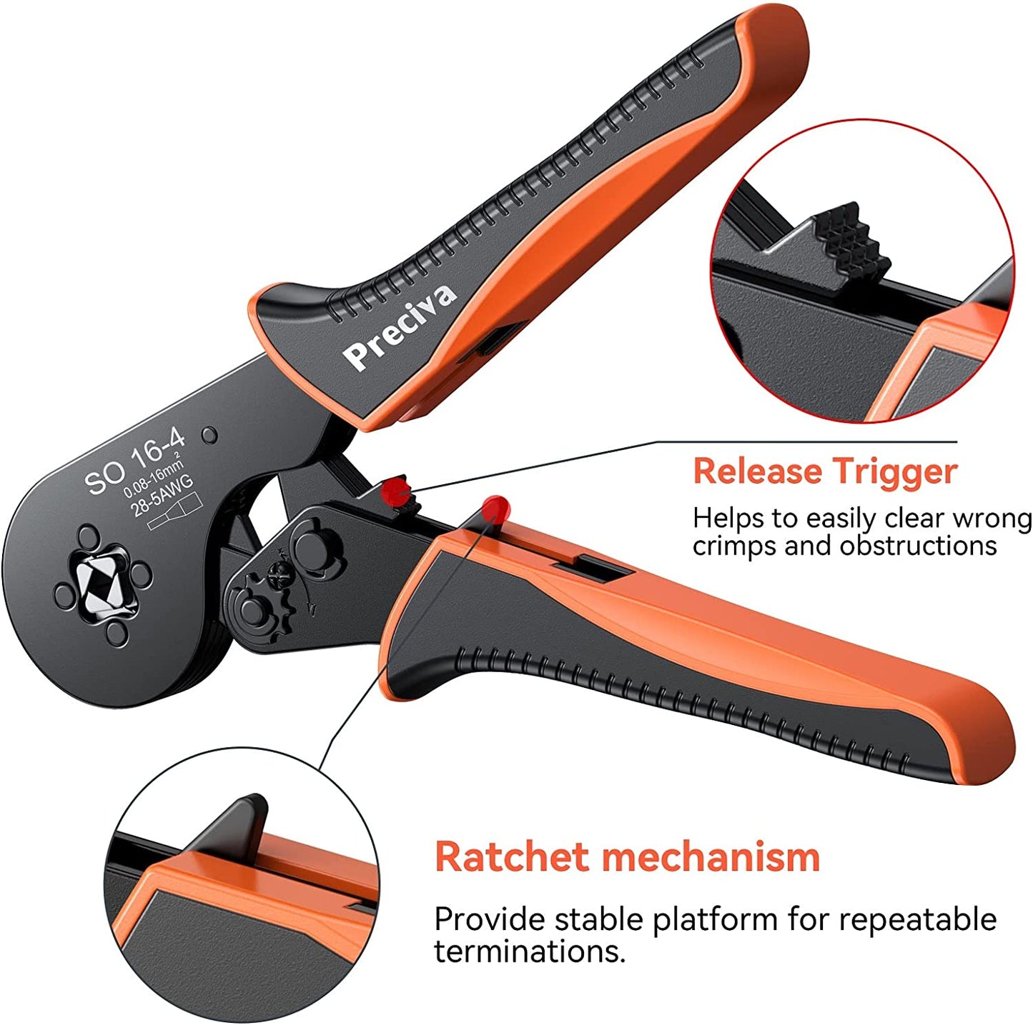 Ferrulera Preciva AWG28-5 (0.08-16 mm²) Ratchet Crimper