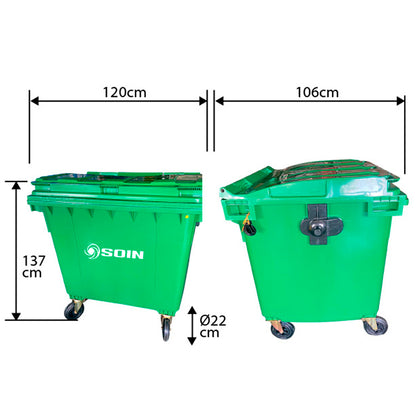 CONTENEDOR DE BASURA CON RUEDAS VERDE 1100 L