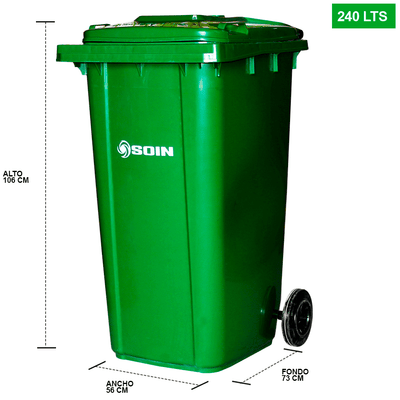 CONTENEDOR DE BASURA CON RUEDAS VERDE 240 LTS.