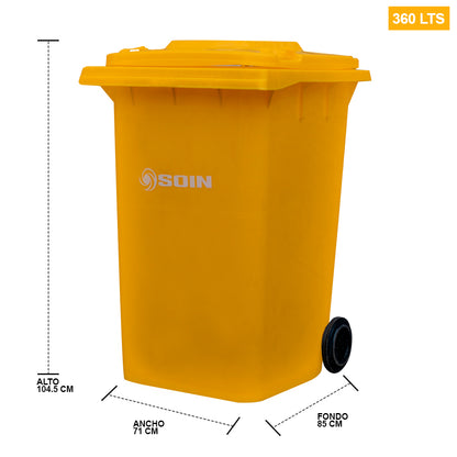 CONTENEDOR DE BASURA CON RUEDAS AMARILLO 360 LTS.