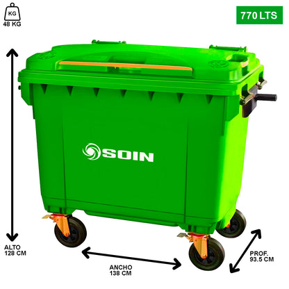 CONTENEDOR DE BASURA CON RUEDAS VERDE 770 L