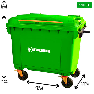 CONTENEDOR DE BASURA CON RUEDAS VERDE 770 L
