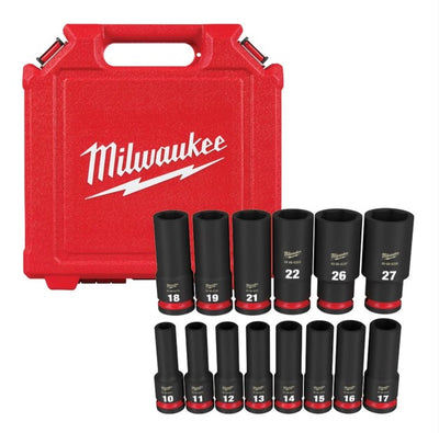 Juego de 14 piezas de cubos profundos métricos con boca de 1/2" de 6 puntas SHOCKWAVE™ Impact Duty™ Milwaukee