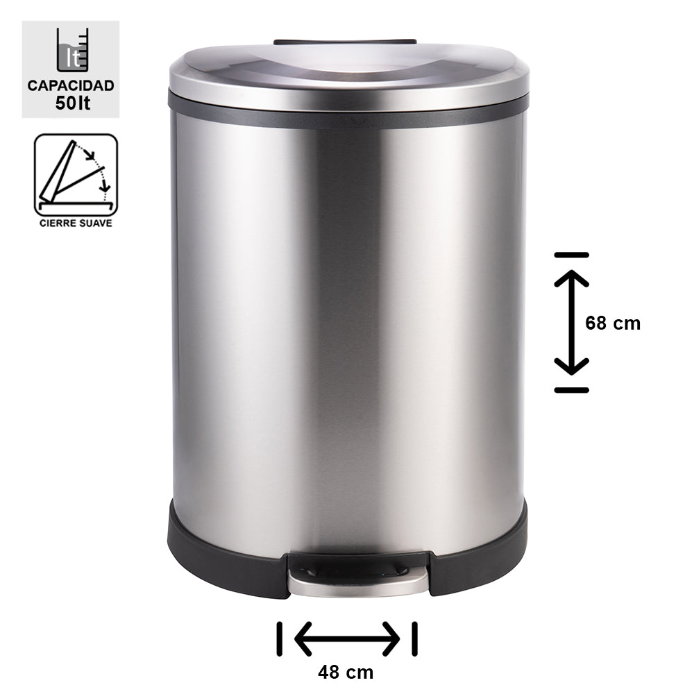 BASURERO ACERO INOXIDABLE CON PEDAL 50 LTS SOIN