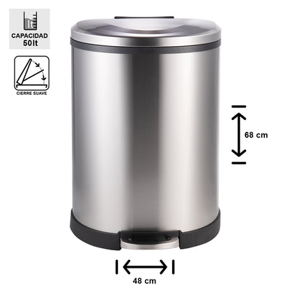 BASURERO ACERO INOXIDABLE CON PEDAL 50 LTS SOIN