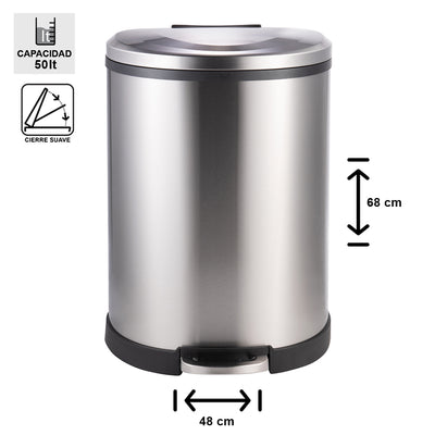 BASURERO ACERO INOXIDABLE CON PEDAL 50 LTS SOIN