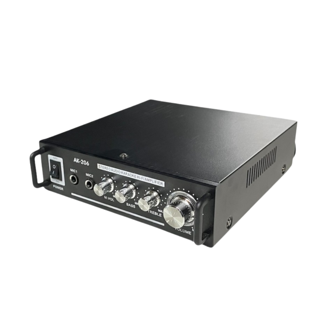 AMPLIFICADOR 12V DC 220V AC AUX. 2MIC 2X8W