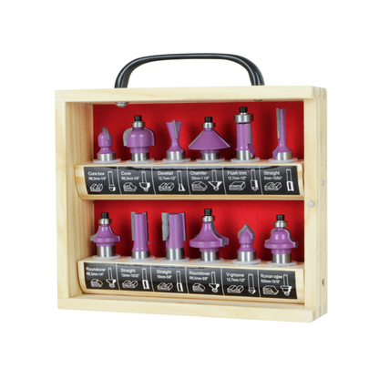 JUEGO 12 FRESAS EJE 1/2" Caja de madera