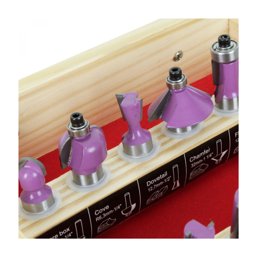 JUEGO 12 FRESAS EJE 1/2" Caja de madera