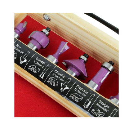 JUEGO 12 FRESAS EJE 1/2" Caja de madera