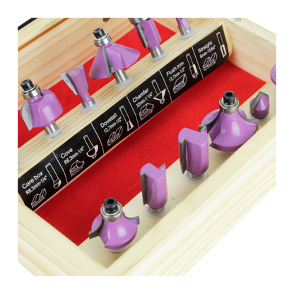 JUEGO 12 FRESAS EJE 1/4" Caja de madera