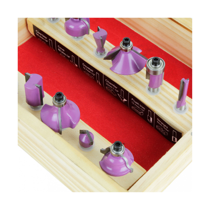 JUEGO 12 FRESAS EJE 1/4" Caja de madera