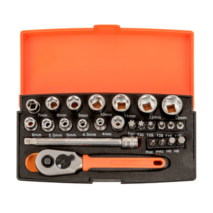 Juego de Dados y Puntas c/ Chicharra 25 Pzs 4 a 13 mm BAHCO