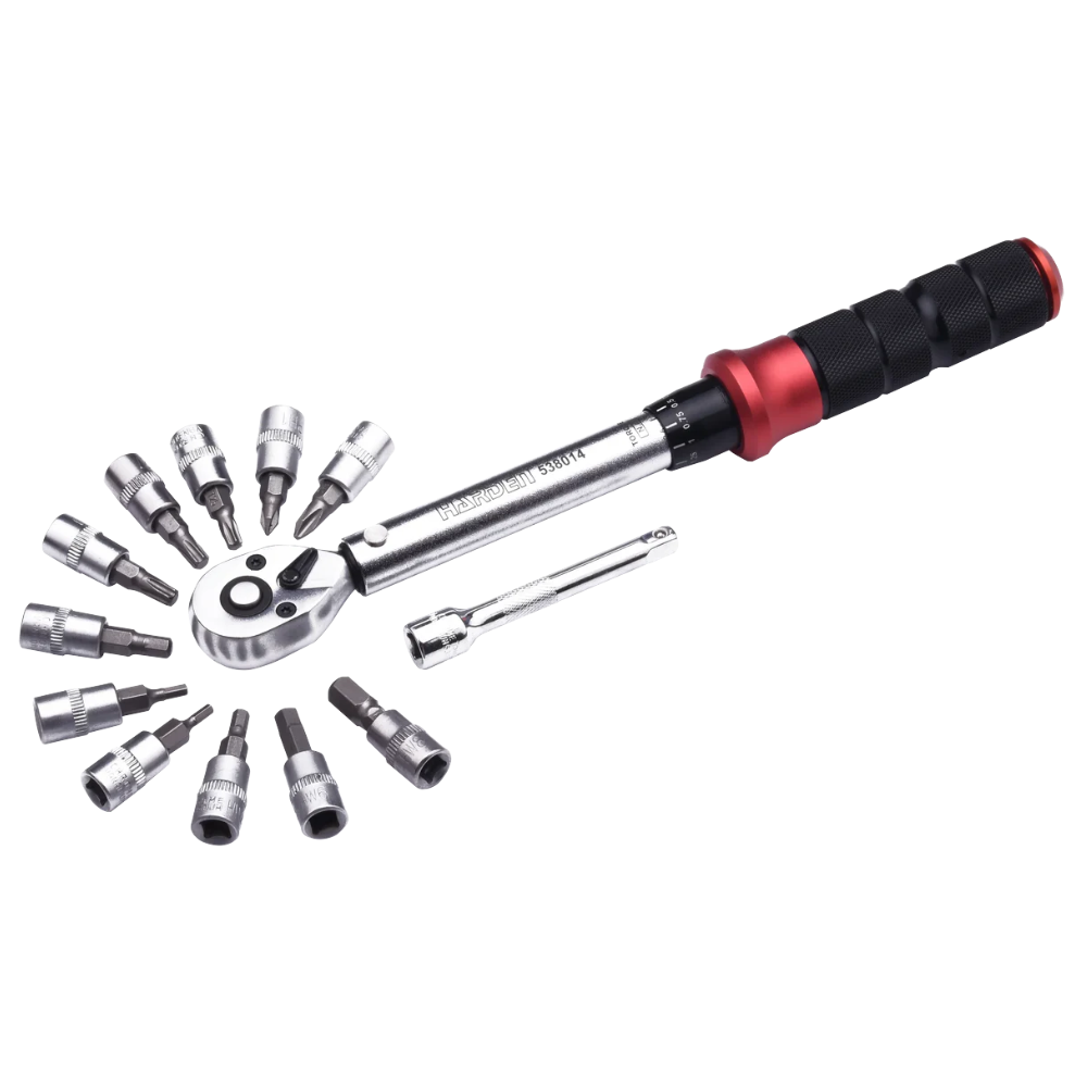Set Llave de Torque 1/4" 5-25NM con accesorios 13 piezas Harden