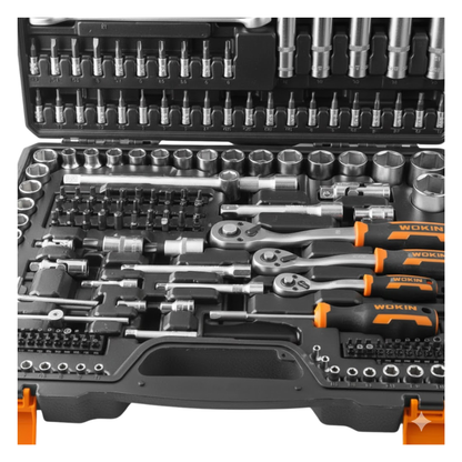 Juego de dados con chicharra 1/2 3/8 y 1/4. 215 piezas (155815) WOKIN