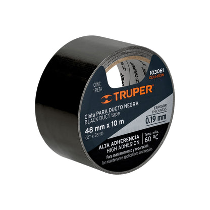 CINTA P/DUCTOS TRUPER NEGRA ADHESIVO TERMOFUSIBLE (PQTE 6 ROLLOS) #CDU-10XN (103061)
