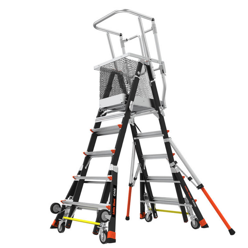 Escalera Telescópica Industrial Little Giant CAGE IAA FGW WHL 5-9 Pies con Jaula y Ruedas