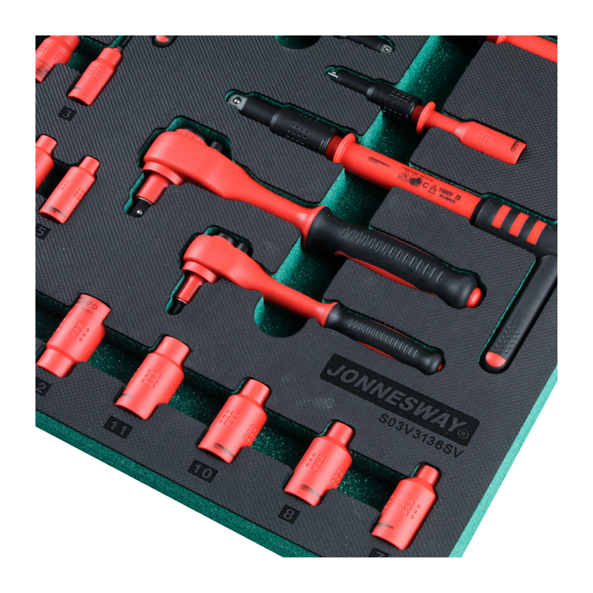 bandeja 36 dados aislados 1/4"y 3/8"1000v (S03V3136SV) JONNESWAY