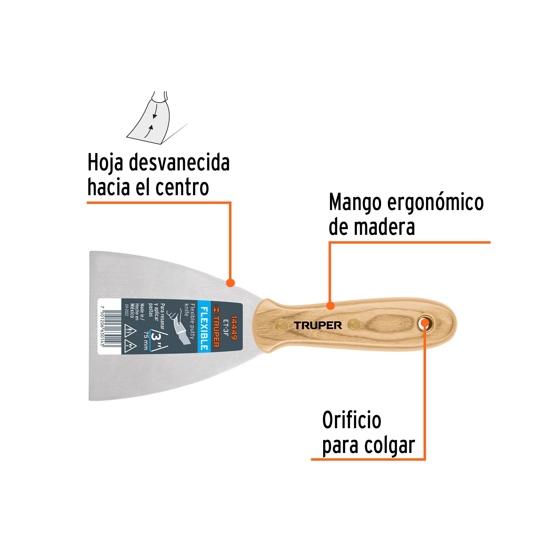 ESPATULA ACERO FLEXIBLE TRUPER 3" M/MADERA # ET-3F (14449)