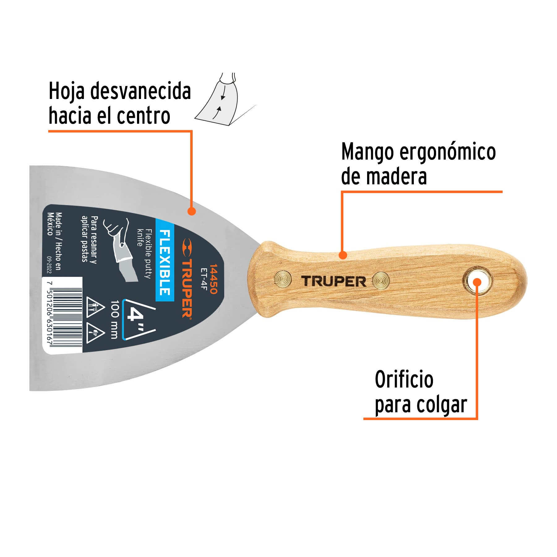 ESPATULA ACERO FLEXIBLE TRUPER 4" M/MADERA # ET-4F (14450)
