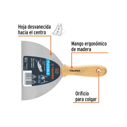 ESPATULA ACERO FLEXIBLE TRUPER 6" M/MADERA # ET-6F (14452)