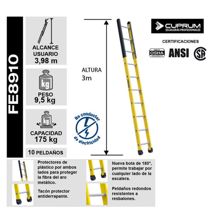 ESCALERA FIBRA DE VIDRIO PARA CAMARA 3 MTS