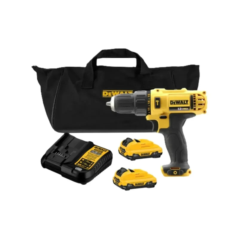 Taladro percutor inalámbricos 12V Litio-ion  +  2 baterías de 2.0Ah + cargador y Bolso de traslado