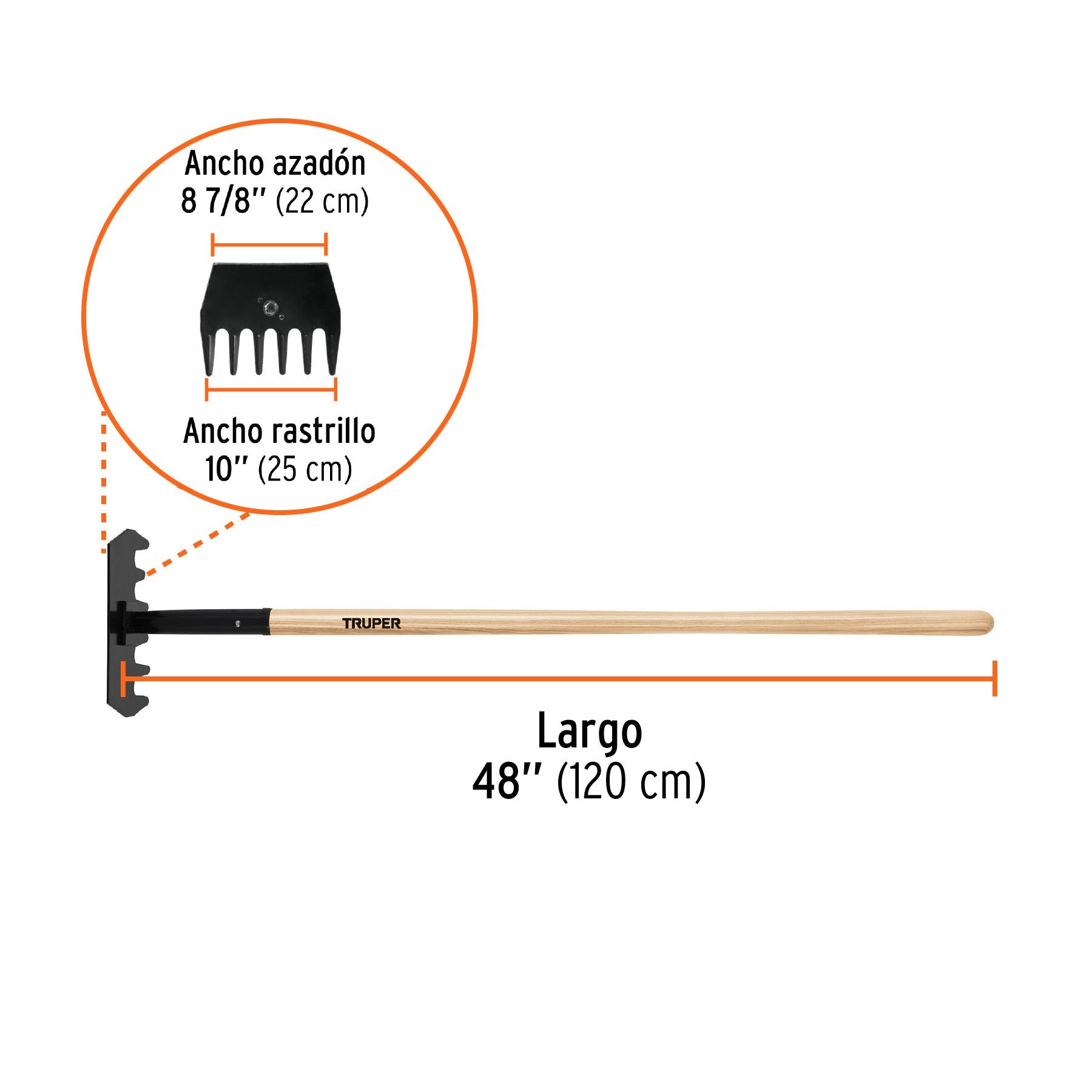 RASTRILLO Y AZADON 2 EN 1 TRUPER MANGO MADERA 48" # MAC (17891)