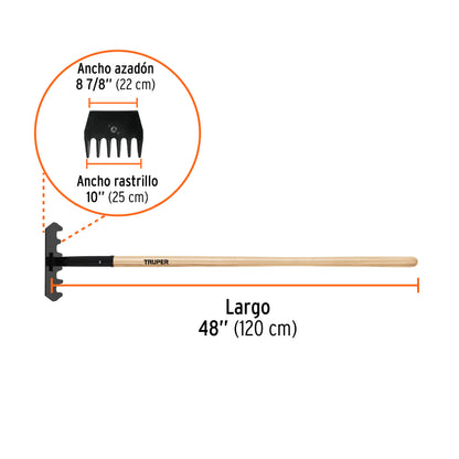 RASTRILLO Y AZADON 2 EN 1 TRUPER MANGO MADERA 48" # MAC (17891)