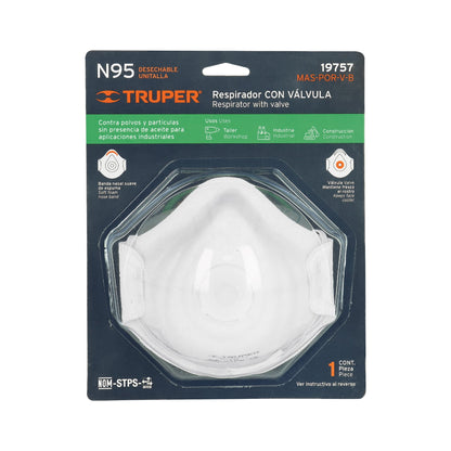 RESPIRADOR TRUPER C/ VALVULA P/POLVO Y PARTICULAS # MAS-POR-V-B (19757)
