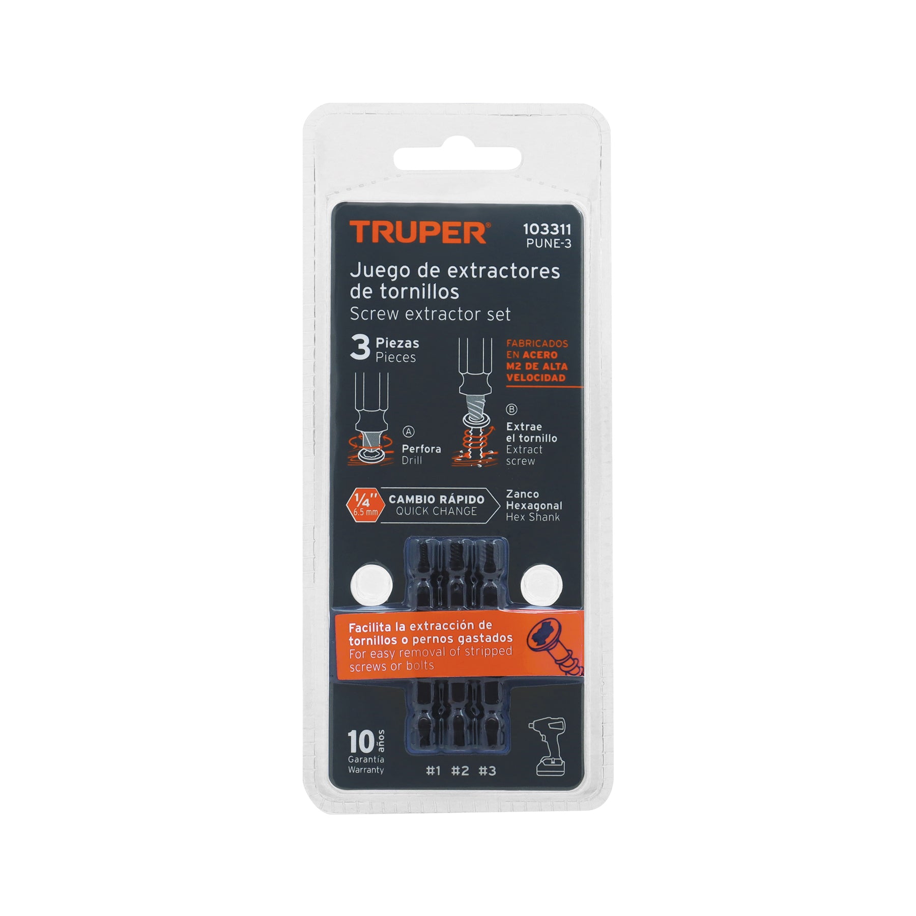 PUNTA EXTRACTORA DE TORNILLOS TRUPER JGO.3 PZAS # PUNE-3 (103311)